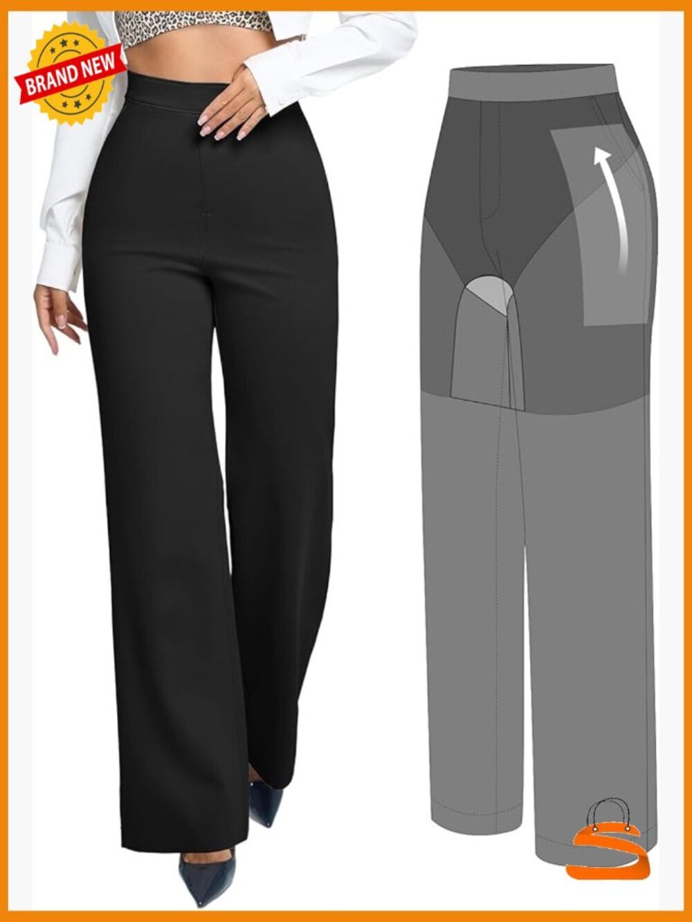 Wide Leg Work Pants with Shapewear High Waisted Tummy Control